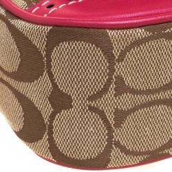 Coach Pink Leather and Canvas Signature Crossbody Bag