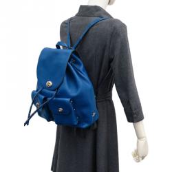 Pre Owned Coach Blue Refined Pebble Leather Turnlock Tie Rucksack Backpack