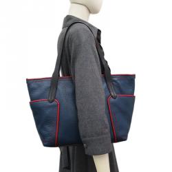 Pre Owned Cole Haan Red/Blue Pebbled Leather Tassel Shopper Tote