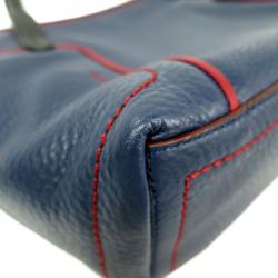 Pre Owned Cole Haan Red/Blue Pebbled Leather Tassel Shopper Tote