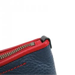 Pre Owned Cole Haan Red/Blue Pebbled Leather Tassel Shopper Tote