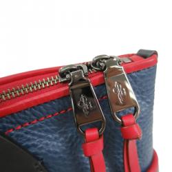 Pre Owned Cole Haan Red/Blue Pebbled Leather Tassel Shopper Tote