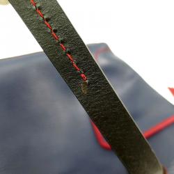 Pre Owned Cole Haan Red/Blue Pebbled Leather Tassel Shopper Tote