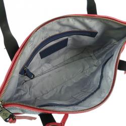 Pre Owned Cole Haan Red/Blue Pebbled Leather Tassel Shopper Tote