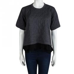 Pre Owned Comme des Garcons Grey Wool Quilted Scallop Hem Detail Top M