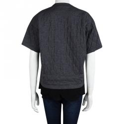 Pre Owned Comme des Garcons Grey Wool Quilted Scallop Hem Detail Top M