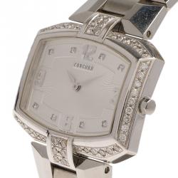 Concord Silver Stainless Steel La Scala Tonneau Horizontal Diamonds Women's Wristwatch 38MM