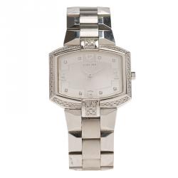 Concord Silver Stainless Steel La Scala Tonneau Horizontal Diamonds Women's Wristwatch 38MM