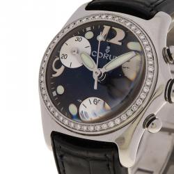 Pre Owned Corum Black Stainless Steel Diamond Bubble Women's Wristwatch 34MM