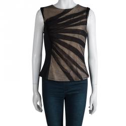 D&G Beige Contrast Mesh Overlay Ruched Sleeveless Top M