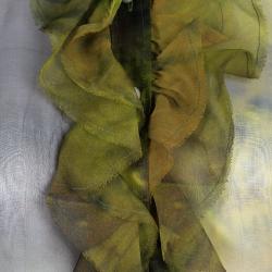 Pre Owned D&G Green Tie-Dye Printed Silk Ruffle Detail Blouse S