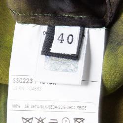 Pre Owned D&G Green Tie-Dye Printed Silk Ruffle Detail Blouse S