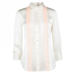 Pre Owned D&G Cream Silk Contrast Pintuck Detail Long Sleeve Shirt S