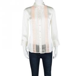 Pre Owned D&G Cream Silk Contrast Pintuck Detail Long Sleeve Shirt S