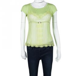 Pre Owned D&G Light Green Lace Insert Short Sleeve Top M