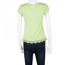 Pre Owned D&G Light Green Lace Insert Short Sleeve Top M