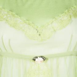 Pre Owned D&G Light Green Lace Insert Short Sleeve Top M