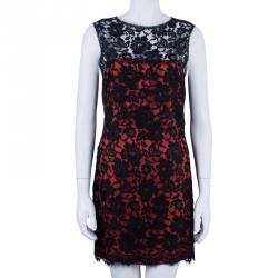 D and G Red Black Lace Fitted Dress M