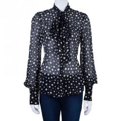 Pre Owned D&G Black Polka Dot Neck-Tie Top M