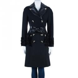 Pre Owned D and G Black Leather And Fur Trimming Coat S