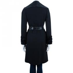 Pre Owned D and G Black Leather And Fur Trimming Coat S