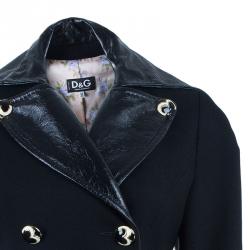 Pre Owned D and G Black Leather And Fur Trimming Coat S