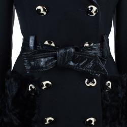 Pre Owned D and G Black Leather And Fur Trimming Coat S