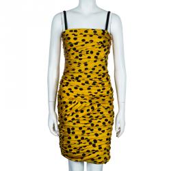 Pre Owned D&G Yellow Polka-dot Ruched Dress M