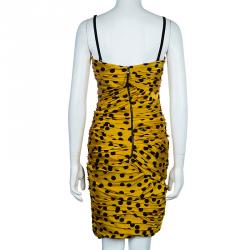 Pre Owned D&G Yellow Polka-dot Ruched Dress M