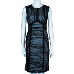 Pre Owned D&G Black Gathered Silk Detail Shift Dress M