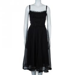 Pre Owned D&G Black Tulle Gathered Dress L