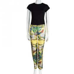 D & G Yellow Printed Silk Tapered Trousers M 