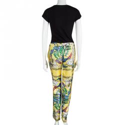 D & G Yellow Printed Silk Tapered Trousers M 