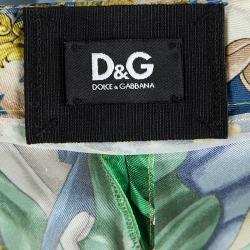 D & G Yellow Printed Silk Tapered Trousers M 