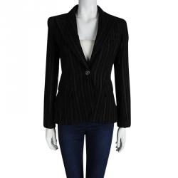 D&G Black Striped Notched Collar Floral Lining Blazer M