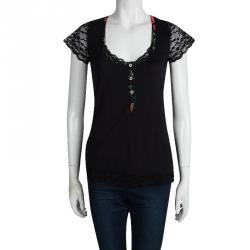 Pre Owned D&G Black Sheer Lace Back Detail Top L