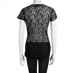 Pre Owned D&G Black Sheer Lace Back Detail Top L