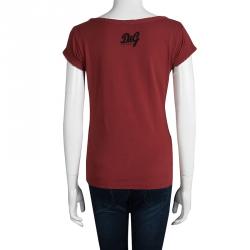 Pre Owned D&G Red V-Neck Short Sleeve Button Detail Top M