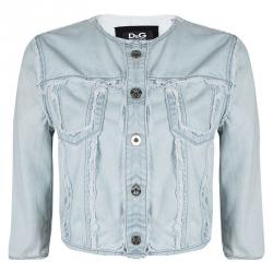 D&G Light Wash Distressed Cropped Denim Jacket S