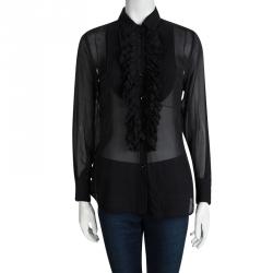 Pre Owned D&G Black Cotton Ruffle and Pintuck Yoke Detail Long Sleeve Shirt S