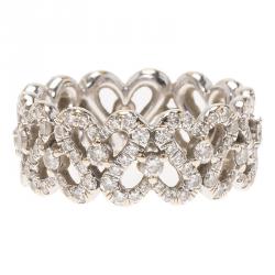 De Beers Swan Pave Diamond White Gold Ring Size 50