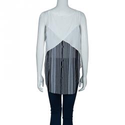 10 Crosby Derek Lam White and Black High-Low Hem Sleeveless Top M