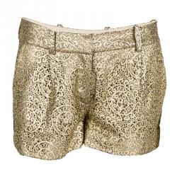 Pre Owned Diane Von Furstenberg Gold Naples Laser Cut Leather Shorts S