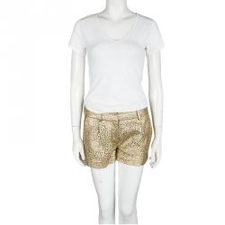 Pre Owned Diane Von Furstenberg Gold Naples Laser Cut Leather Shorts S