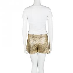 Pre Owned Diane Von Furstenberg Gold Naples Laser Cut Leather Shorts S