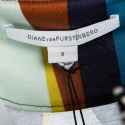 Pre Owned Diane Von Furstenberg Multicolor Printed Silk Long Sleeve Rose Long Dress M