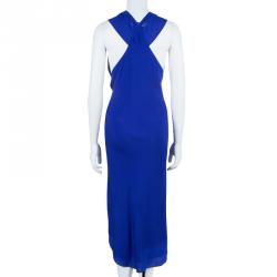 Pre Owned Diane Von Furstenberg Panos Silk Cobalt Dress M