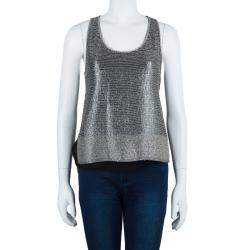 Pre Owned Diane von Furstenberg Lania Machine Bugle Silver Top S