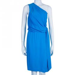 Pre Owned Diane von Furstenberg Blue Agantha One Shoulder Dress L