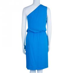 Pre Owned Diane von Furstenberg Blue Agantha One Shoulder Dress L